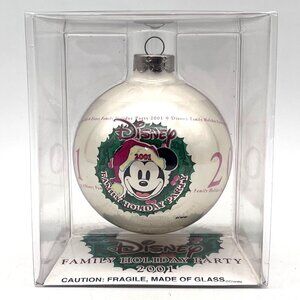 Disney Family Holiday Party 2001 Glass Christmas Ornament Mickey Mouse Wreath